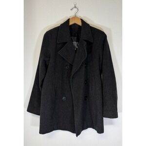 Vtg J Percy Marvin Richards 100% Merino Wool Pea Coat Gray Anchor Buttons Sz 4 S